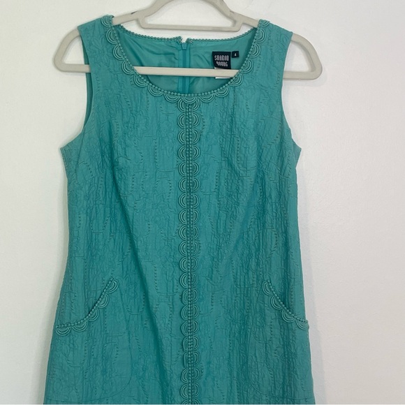 Sharon Young Springtime Sleeveless Turquoise Green Midi Dress Size 4 - Picture 2 of 9